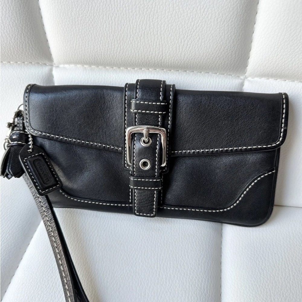 Coach Hampton  Black Leather Wristlet Clutch